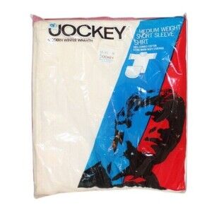 Vintage70s-80s Jockey Wide Ribbed Knit Cotton Short Sleeve T-shirt Size Med